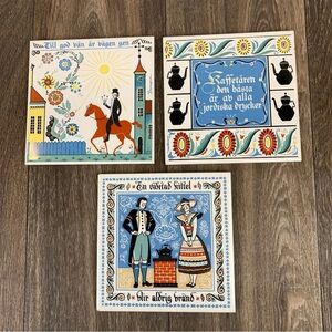 Lot of 3 Berggren Originals Swedish Folk Art Tile Trivet Designs 6" x 6"